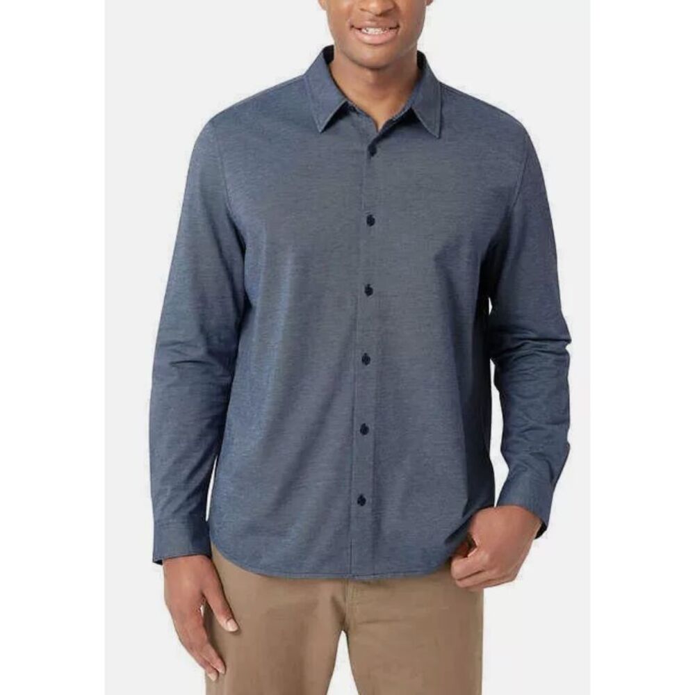 DKNY Men's Button Up Long Sleeve Sport Shirt, Blue, Size XL